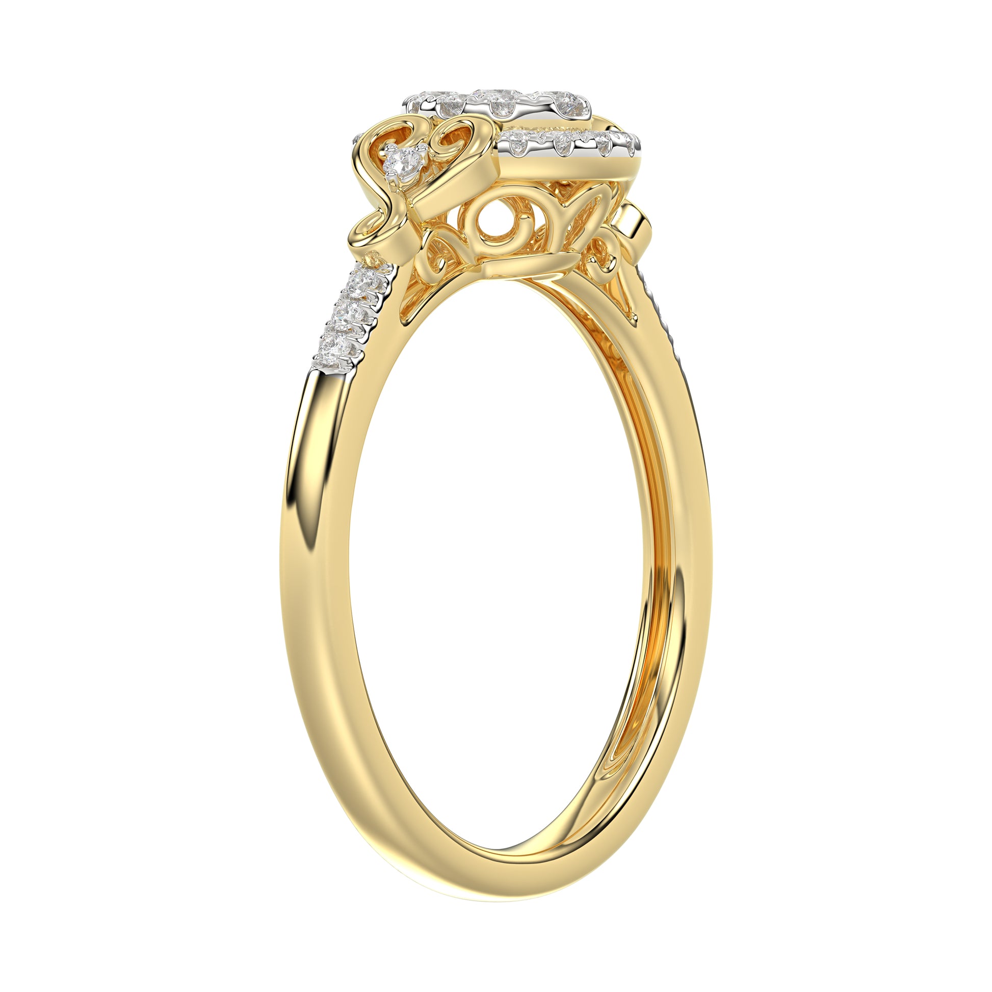 Romantic 10K Yellow Gold Halo Diamond Engagement Ring For Women Fine Jewelry