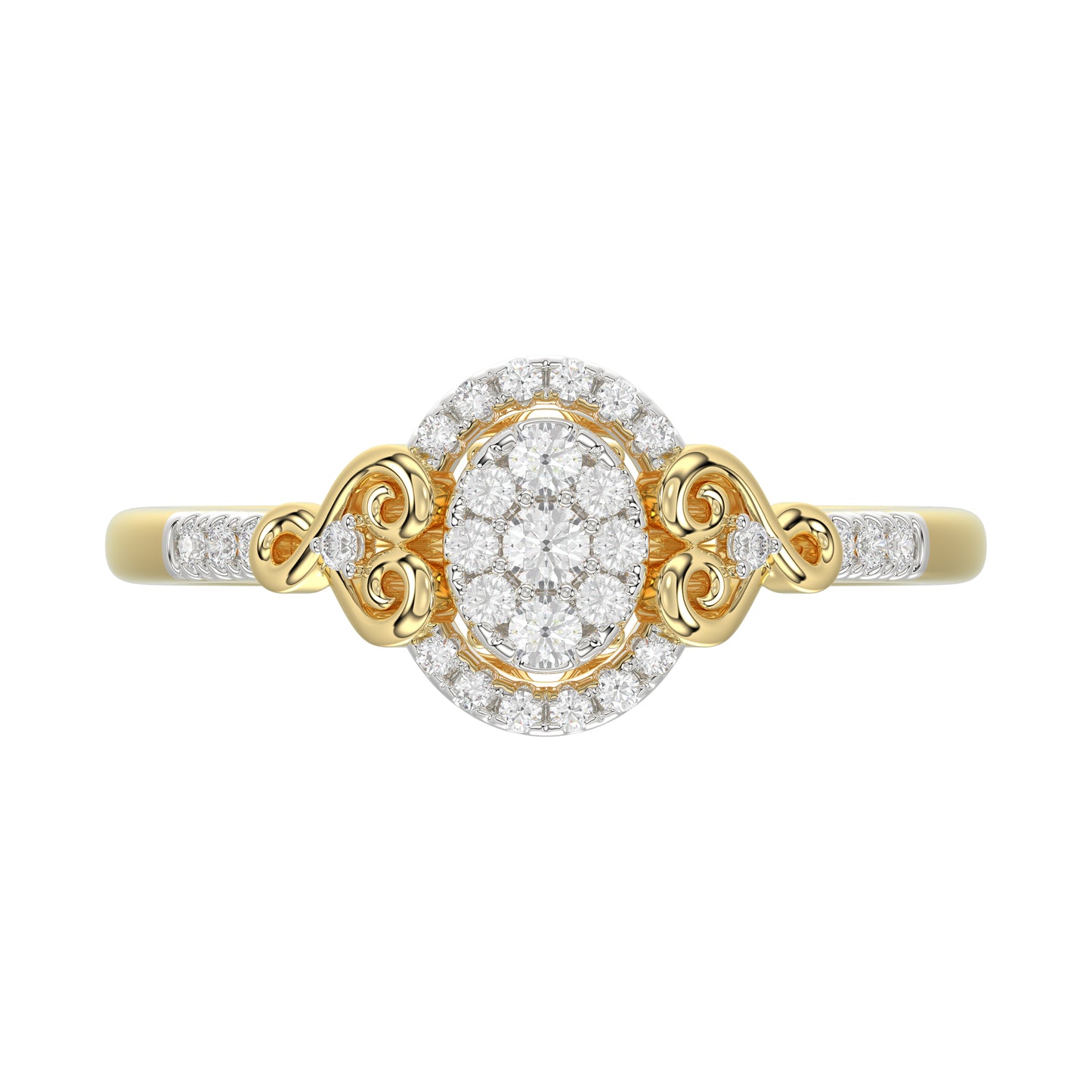 Romantic 10K Yellow Gold Halo Diamond Engagement Ring For Women Fine Jewelry