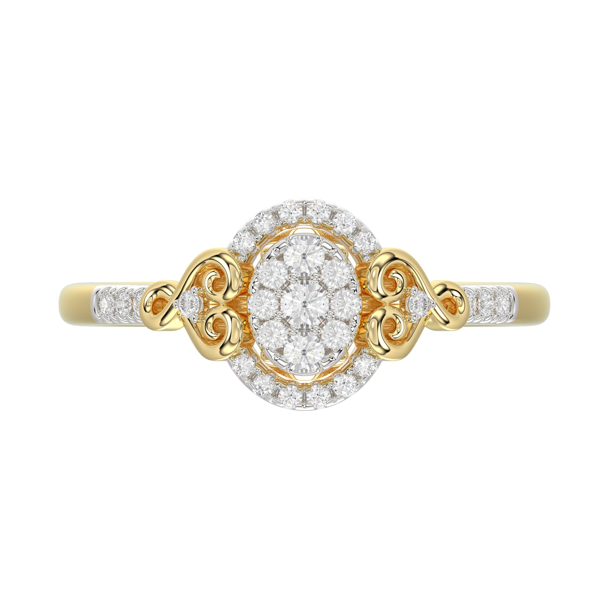 Romantic 10K Yellow Gold Halo Diamond Engagement Ring For Women Fine Jewelry