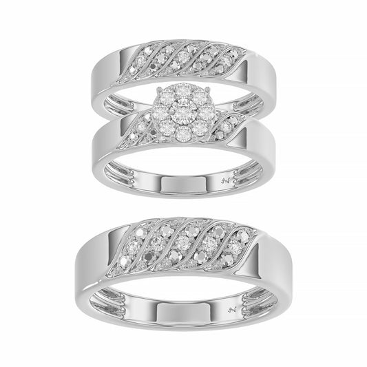 LADIES TRIO SET 0.33CT ROUND DIAMOND 10K WHITE GOLD