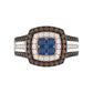Bold And Elegant 14K Rose Gold Ladies Ring Featuring 1.50Ct Round Diamonds In Blue, Dark Brown , And White Tones. A Striking Multi-Stone Design Perfec