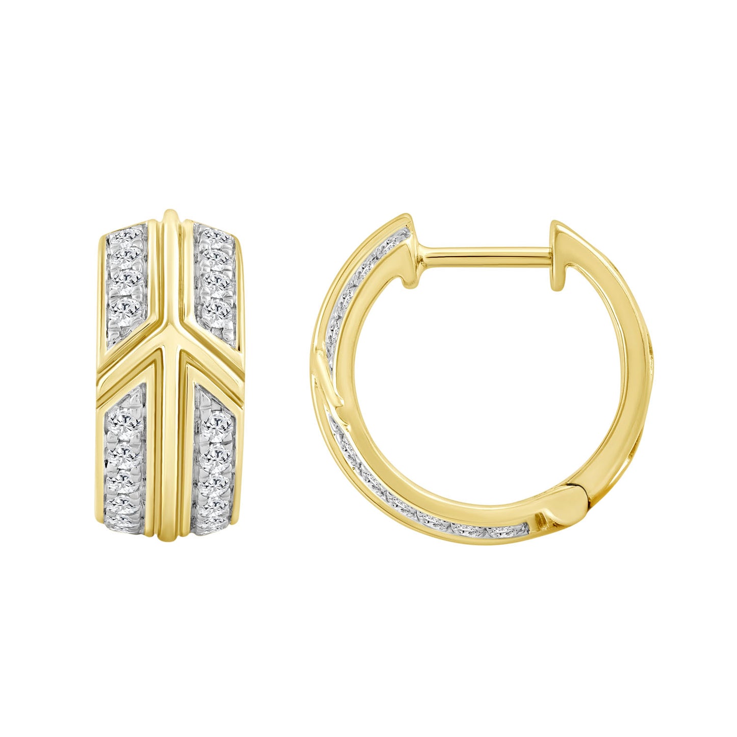 LADIES HOOPS EARRINGS 0.50CT ROUND DIAMOND 10K YELLOW GOLD