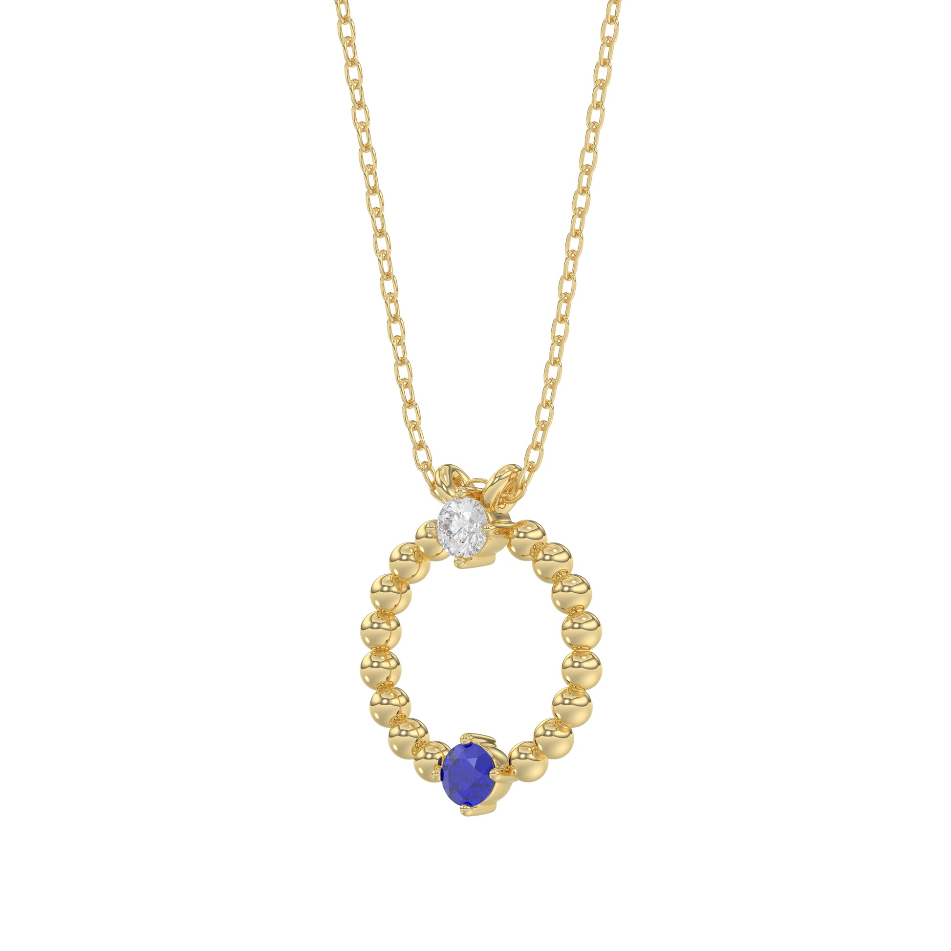 14K Yellow Gold 0.15Ct Blue Sapphire & Diamond Necklace For Women Natural Round Sapphire Ladies Jewelry