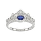 14K White Gold 0.45Ct Blue Sapphire & Round Diamond Engagement Ring For Women Oval Natural Sapphire Fashion Ring (Oval Blue Sapphire 0.30Ct)