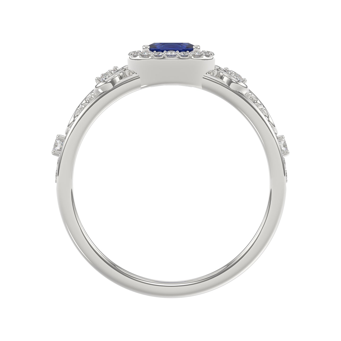 14K White Gold 0.45Ct Blue Sapphire & Round Diamond Engagement Ring For Women Oval Natural Sapphire Fashion Ring (Oval Blue Sapphire 0.30Ct)