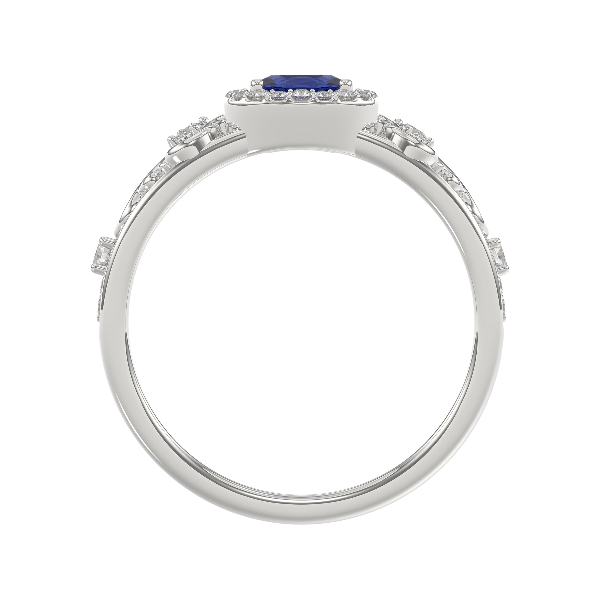 14K White Gold 0.45Ct Blue Sapphire & Round Diamond Engagement Ring For Women Oval Natural Sapphire Fashion Ring (Oval Blue Sapphire 0.30Ct)