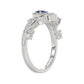 14K White Gold 0.45Ct Blue Sapphire & Round Diamond Engagement Ring For Women Oval Natural Sapphire Fashion Ring (Oval Blue Sapphire 0.30Ct)