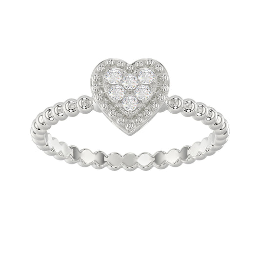 Ladies 0.10Ct Round Diamond Halo Heart Ring Sterling Silver Stylish Women’S Engagement & Promise Ring