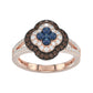 Elegant 14K Rose Gold Ladies Ring Crafted With Fancy Dark Brown And Blue Diamonds Totaling 0.75 Ct. Perfect Luxury Jewelry Gift For Her.