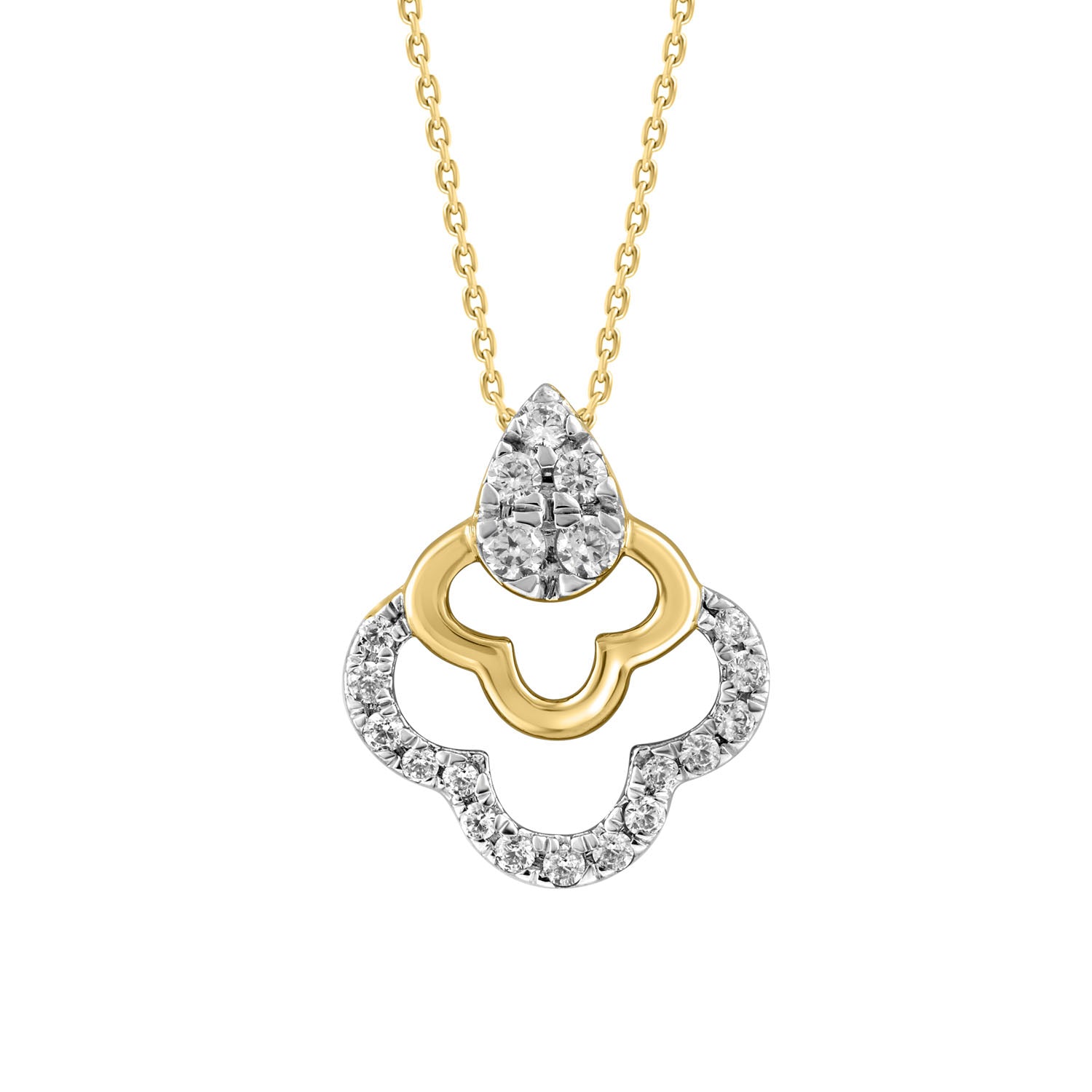 LADIES PENDANT WITH CHAIN 0.13CT ROUND DIAMOND 14K YELLOW GOLD