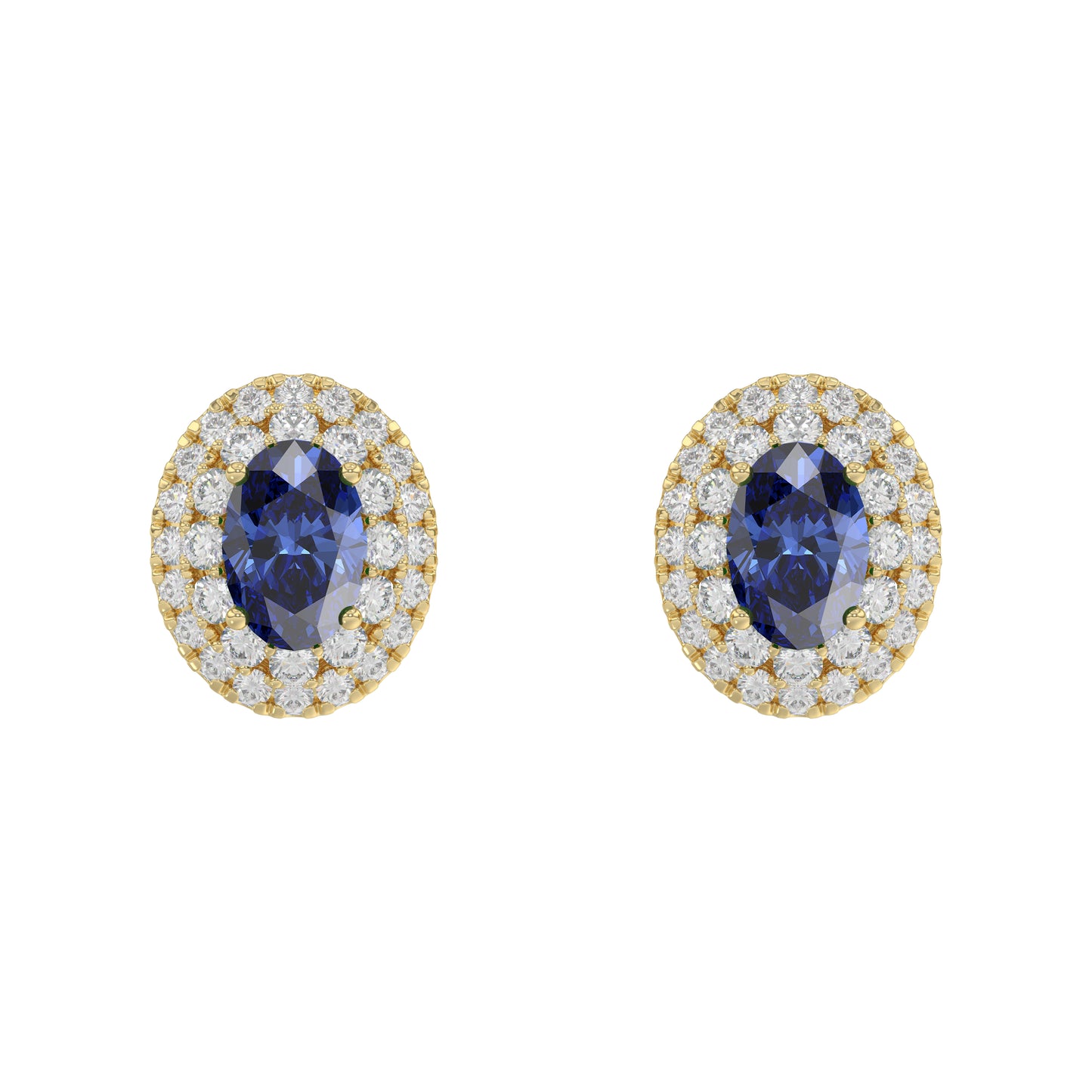 Luxury 14K Yellow Gold Earrings With Oval Sapphire And Round Diamond Accents. A Classic And Elegant 1.88Ct Fine Jewelry Design For Her.