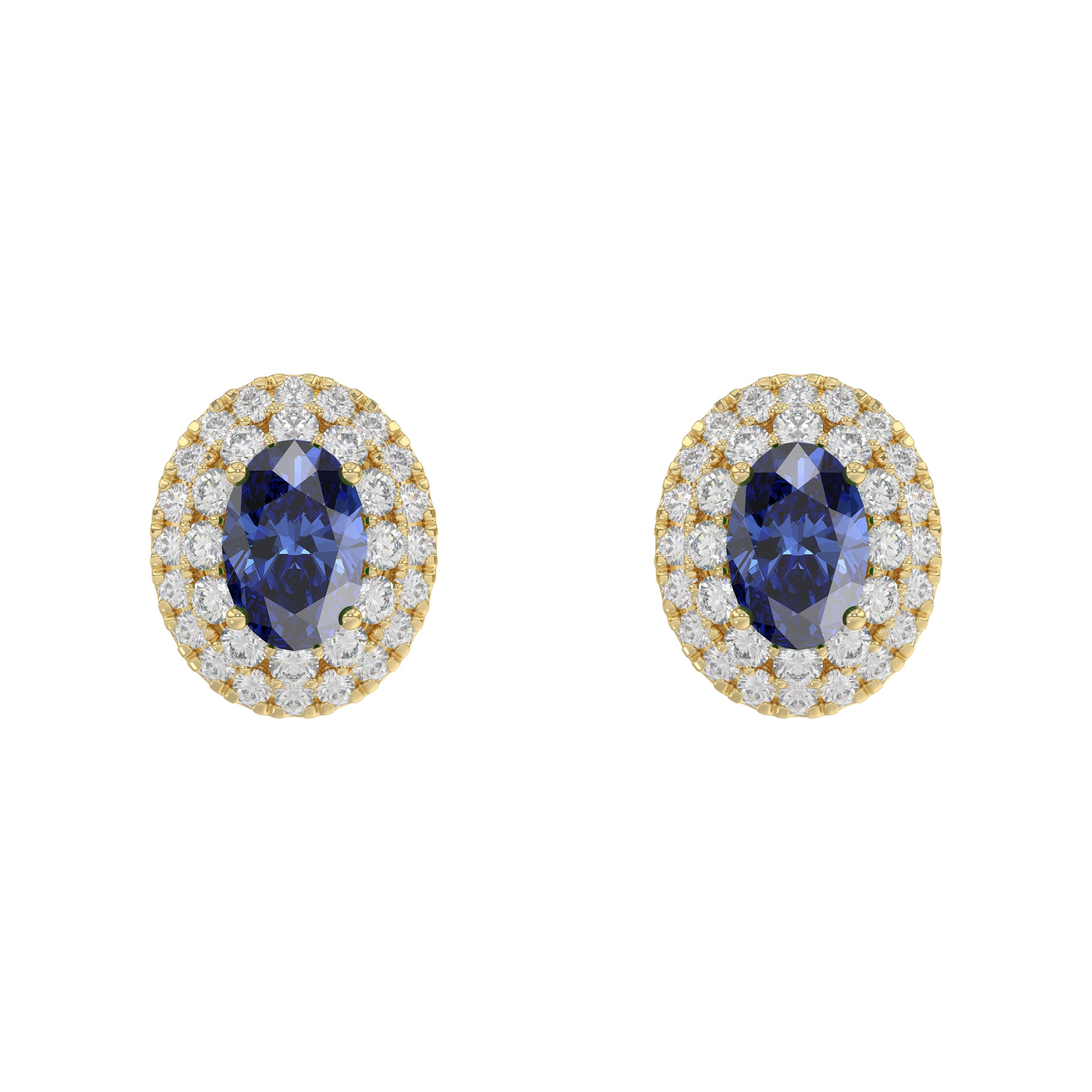 Luxury 14K Yellow Gold Earrings With Oval Sapphire And Round Diamond Accents. A Classic And Elegant 1.88Ct Fine Jewelry Design For Her.