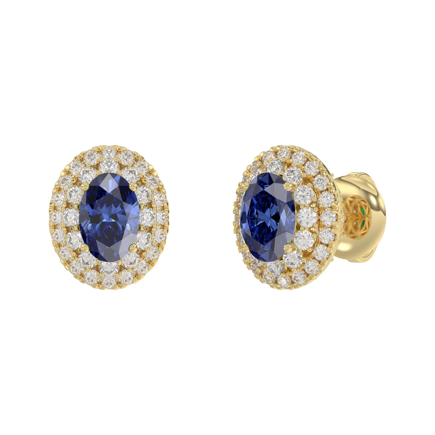 Luxury 14K Yellow Gold Earrings With Oval Sapphire And Round Diamond Accents. A Classic And Elegant 1.88Ct Fine Jewelry Design For Her.