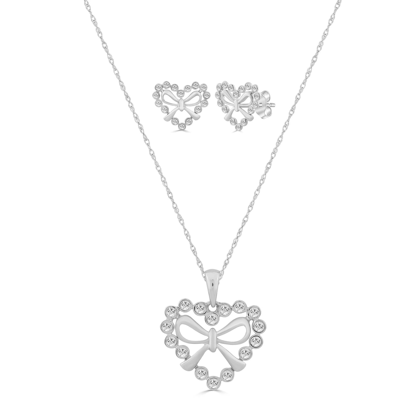 Sterling Silver Ladies 0.13CT Round Diamond Heart Pendant With Chain Elegant Fashion Jewelry Necklace