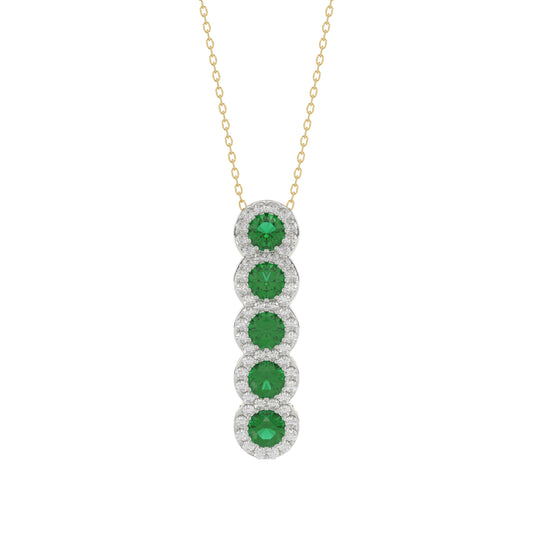 14K Yellow Gold 1.80Ct Emerald And Round Diamond Pendant For Women. A Refined Luxury Jewelry Design Includes Chain