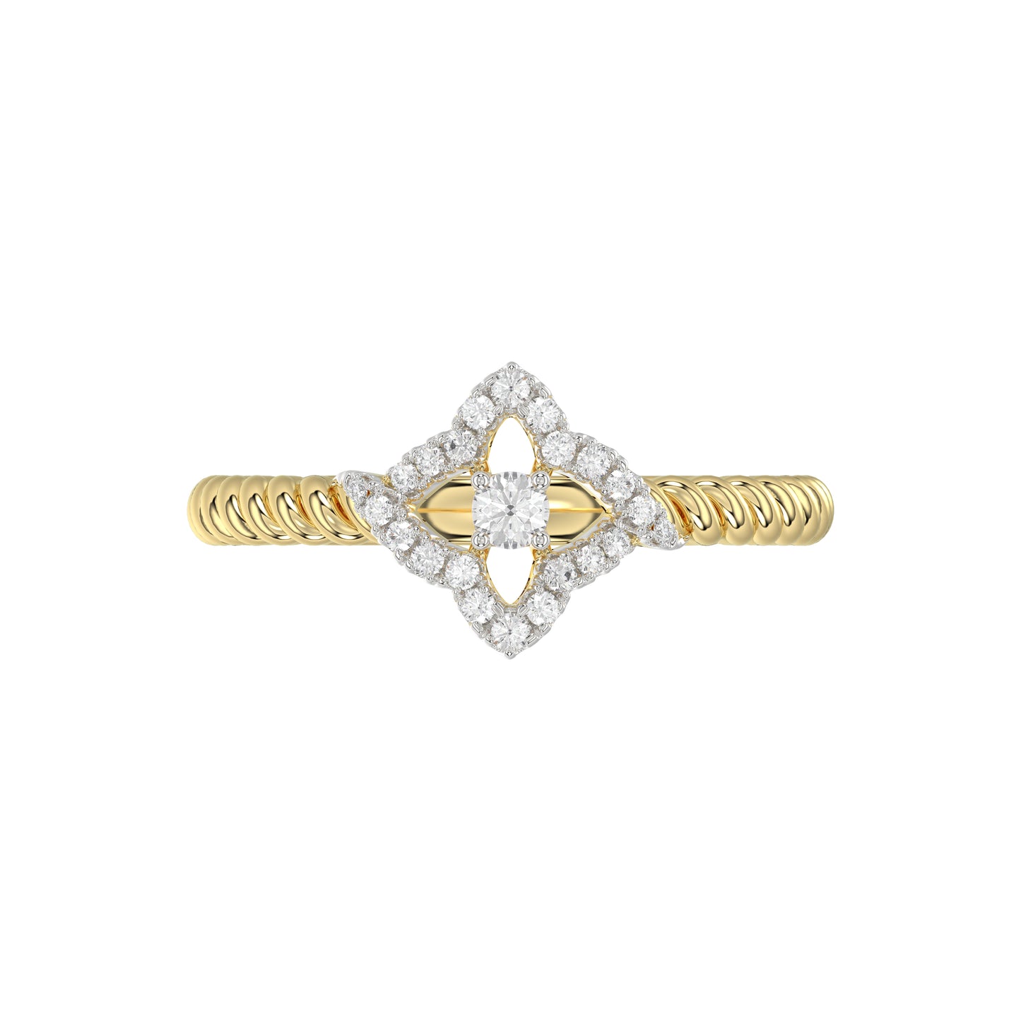 10K Yellow Gold Ladies Diamond Ring Featuring 0.15 Ct Round Diamonds. Stylish Fine Jewelry Piece Perfect For Daily Wear And Gifting.