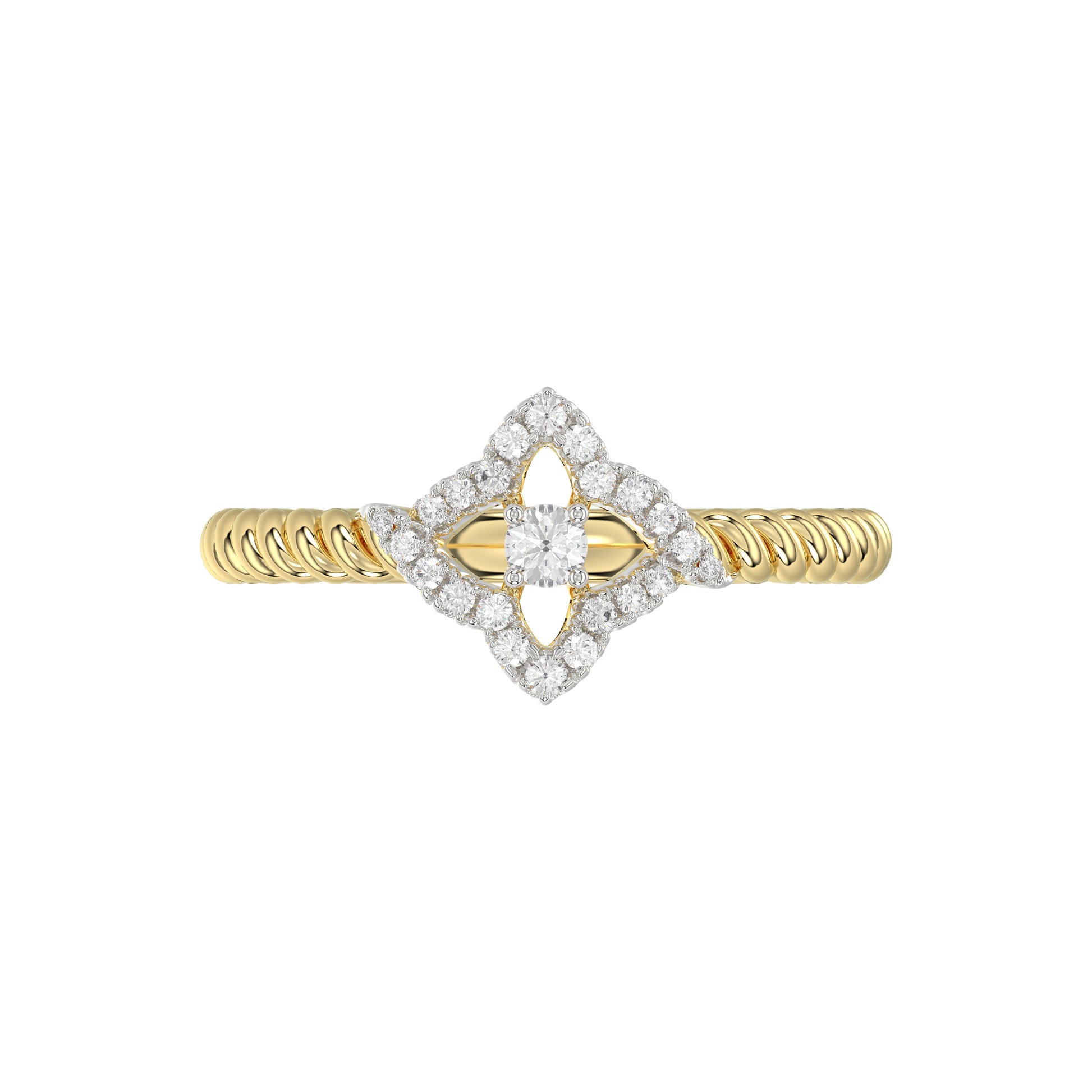 10K Yellow Gold Ladies Diamond Ring Featuring 0.15 Ct Round Diamonds. Stylish Fine Jewelry Piece Perfect For Daily Wear And Gifting.