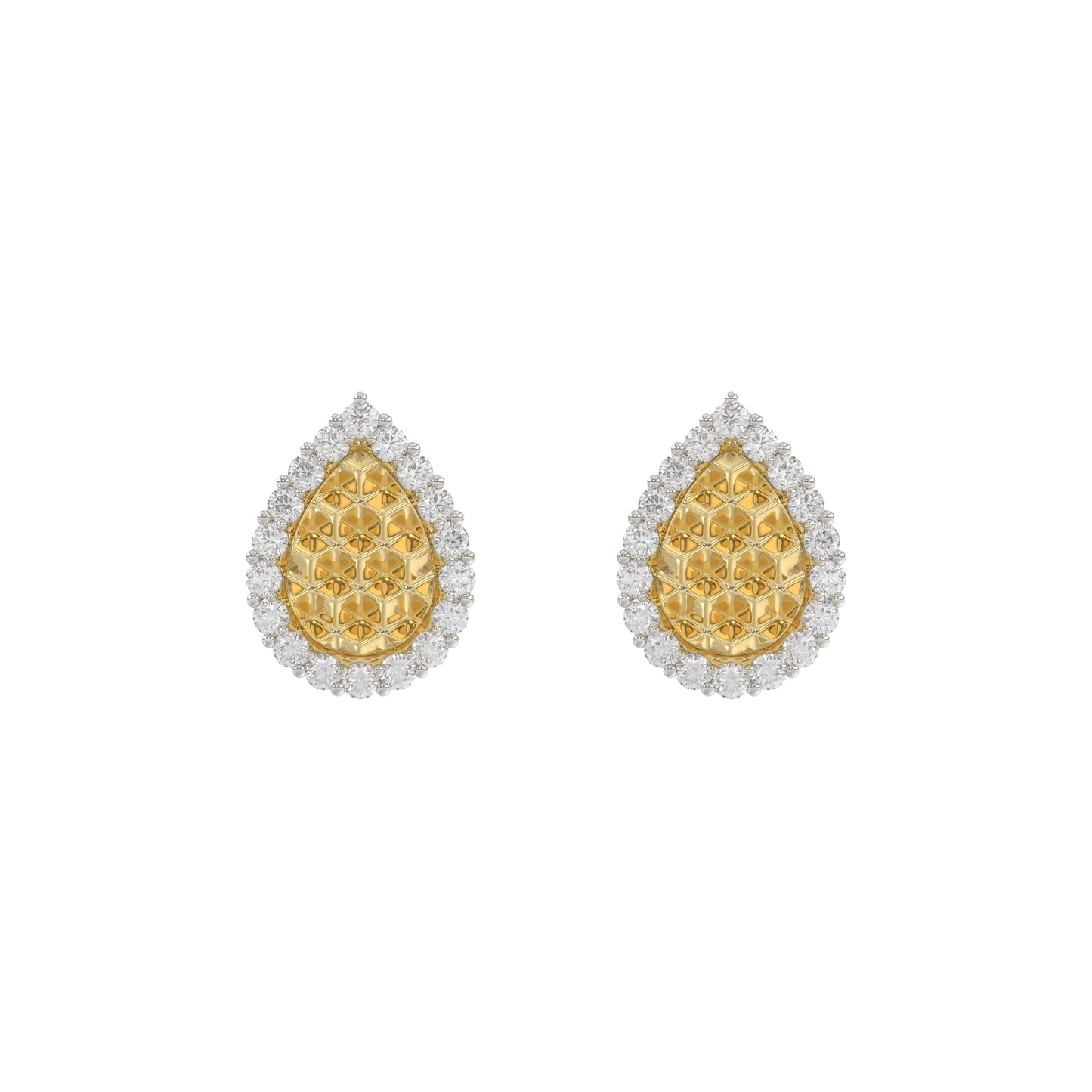 10K Yellow Gold 0.20Ct Ladies Halo Earrings With Nugget Design And Round Diamond Sparkle. A Modern Fine Jewelry Piece Ideal For Gifting Or Daily Wear.