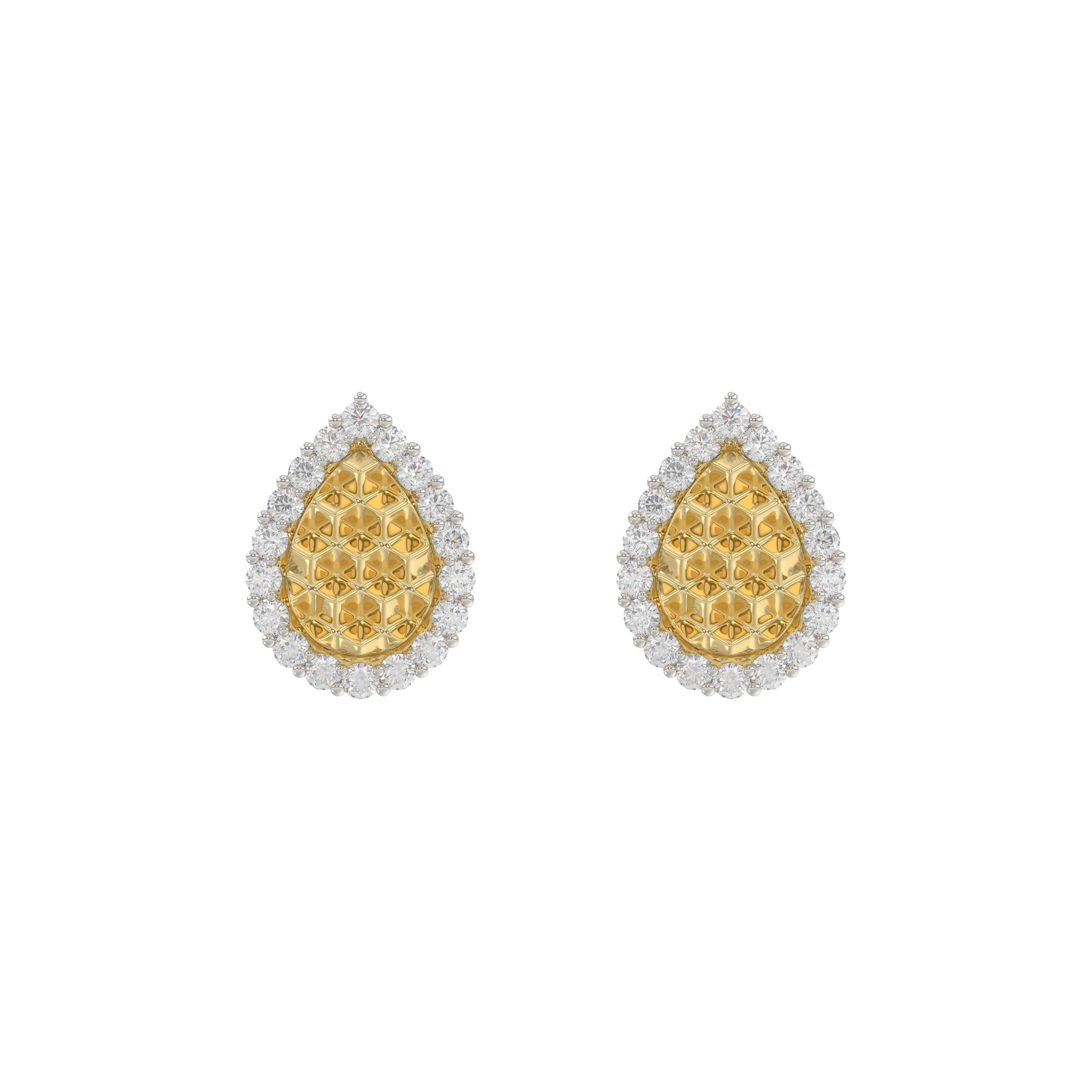 10K Yellow Gold 0.20Ct Ladies Halo Earrings With Nugget Design And Round Diamond Sparkle. A Modern Fine Jewelry Piece Ideal For Gifting Or Daily Wear.