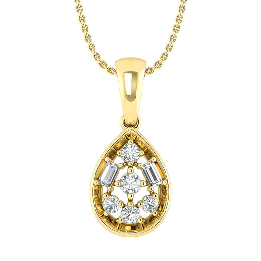 LADIES PENDANT WITH CHAIN 0.20CT ROUND/BAGUETTE DIAMOND 10K YELLOW GOLD