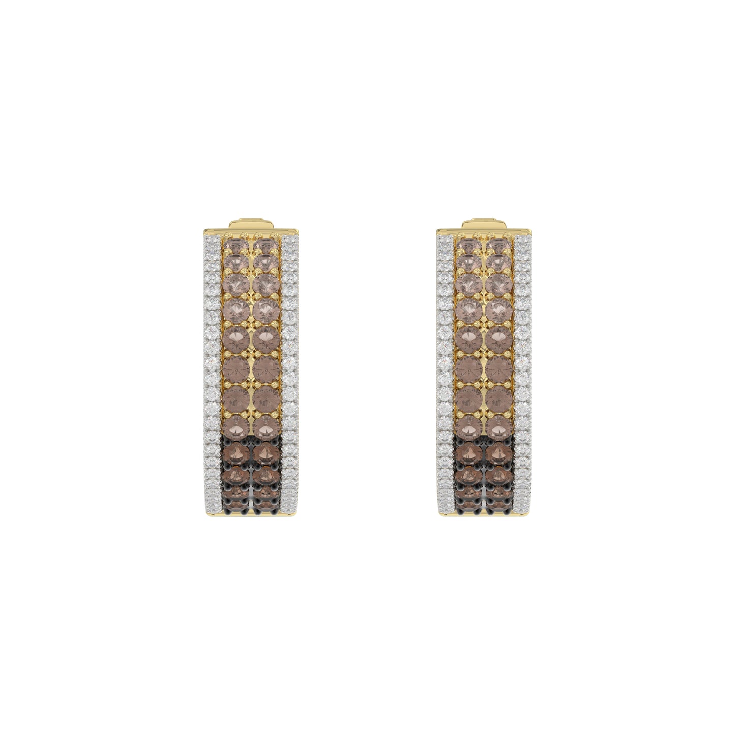 LADIES HOOPS EARRING 1.50CT ROUND/ROUND DARK BROWN DIAMOND 14K YELLOW GOLD