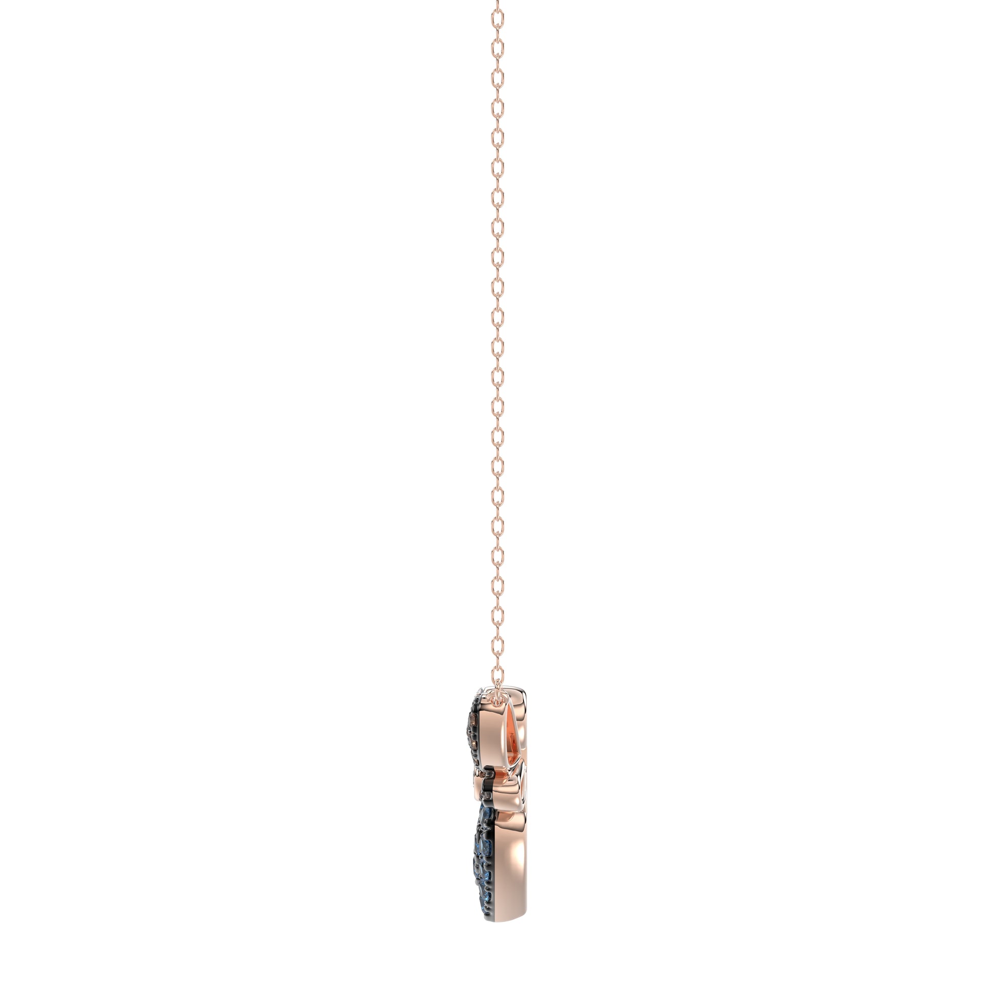 14K Rose Gold Ladies Butterfly Necklace With Colorful Diamond Accents In Blue, Dark Brown, And Round Cuts. A Stylish 0.33 Ct Jewelry Necklace