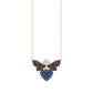 14K Rose Gold Ladies Butterfly Necklace With Colorful Diamond Accents In Blue, Dark Brown, And Round Cuts. A Stylish 0.33 Ct Jewelry Necklace