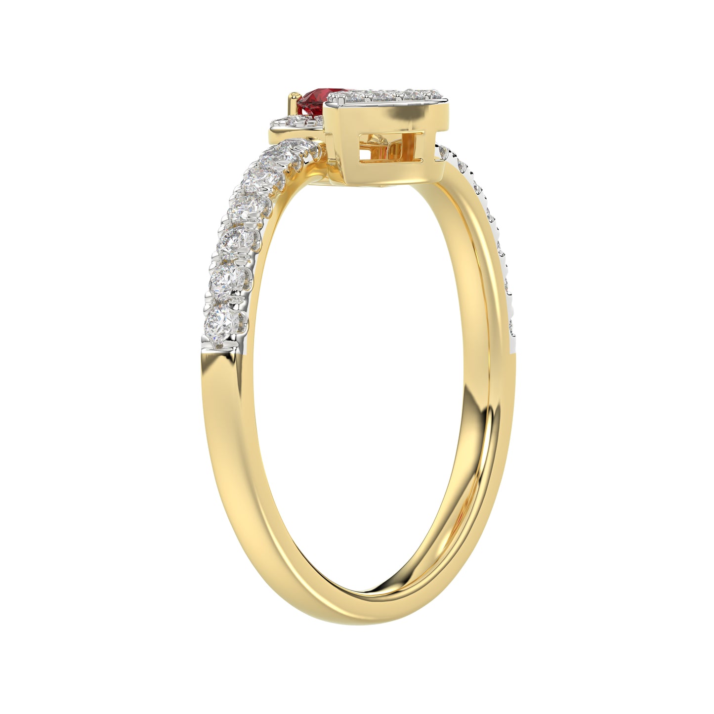 LADIES RING 0.62CT ROUND/RUBY PEAR DIAMOND 14K YELLOW GOLD (CENTER STONE 0.62CT RUBY PEAR DIAMOND)