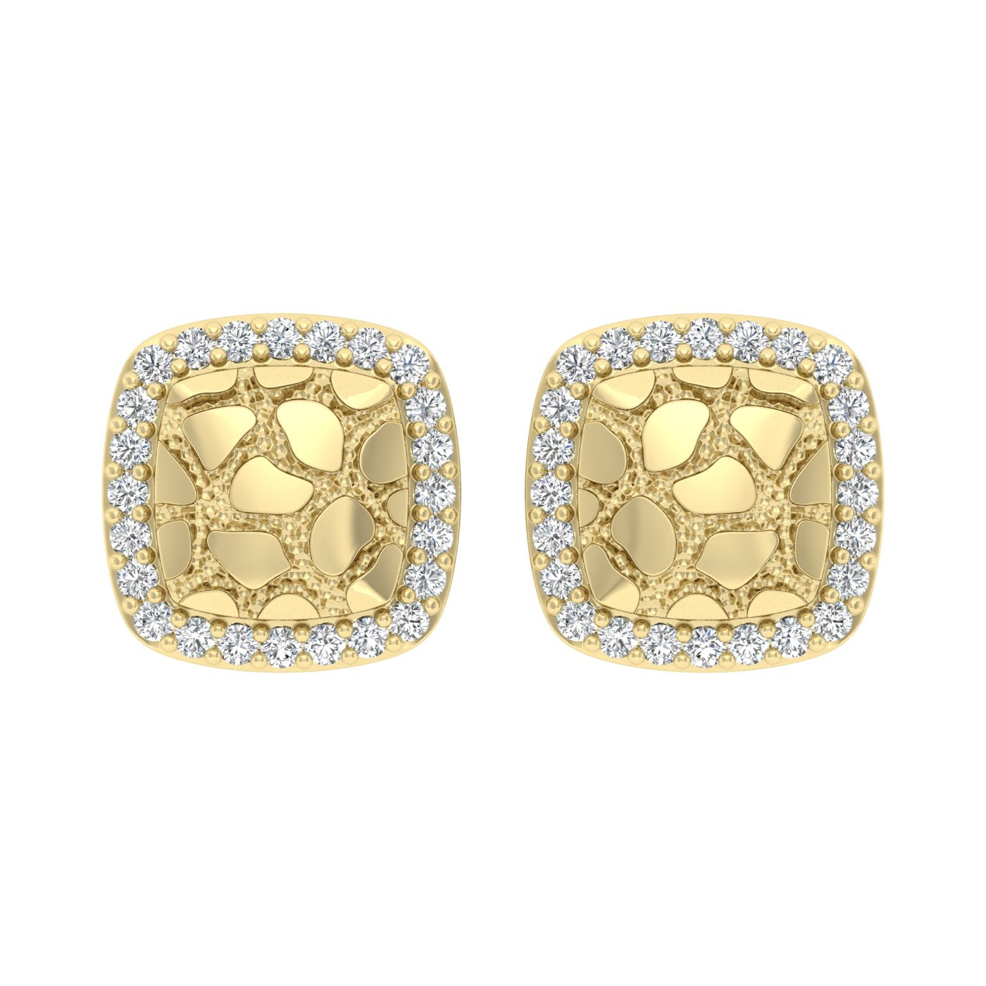 “Ladies Nugget Halo Fashion Earrings 0.25Ct Round Diamond 10K Yellow Gold – Fashionable Women’S Jewelry Gift