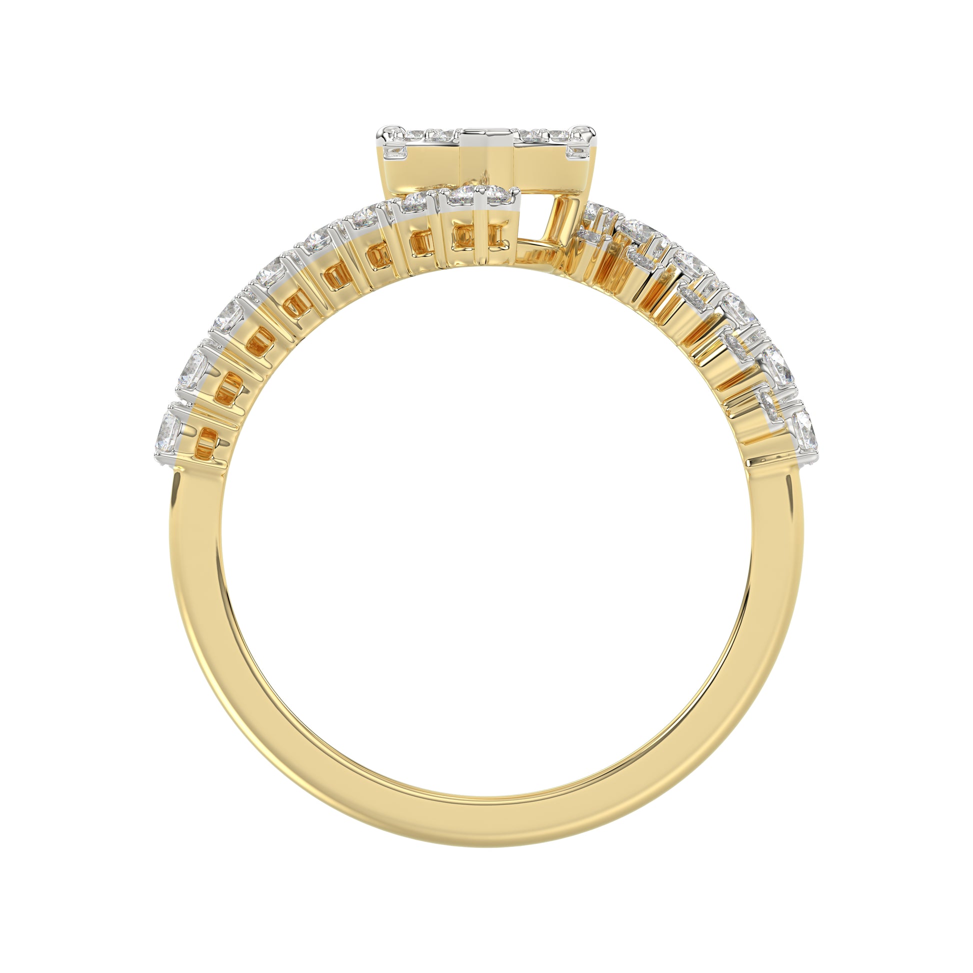 LADIES RING 0.65CT ROUND/BAGUETTE DIAMOND 14K YELLOW GOLD