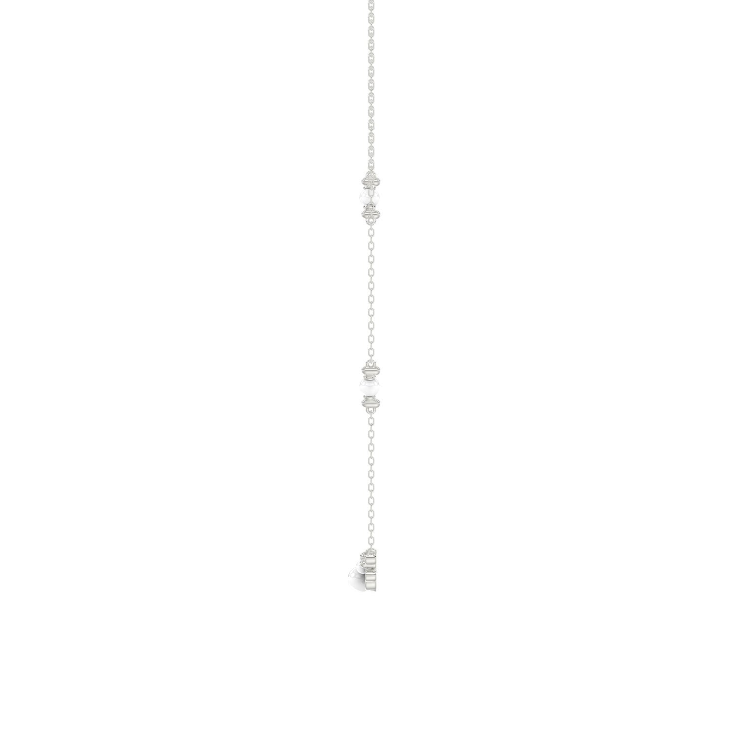 14K White Gold 0.16Ct Ladies Pearl Necklace  Round Diamond Bezel Design