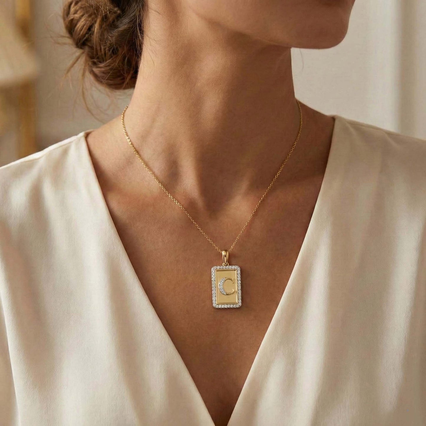 Elegant Ladies 0.20Ct Round Diamond �C Alphabet Fashion Pendant With Chain � 10K Yellow Gold