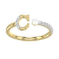 Women’S 10K Yellow Gold Letter “C” Diamond & Pearl Ring 0.10Ct Round Diamond Fine Jewelry