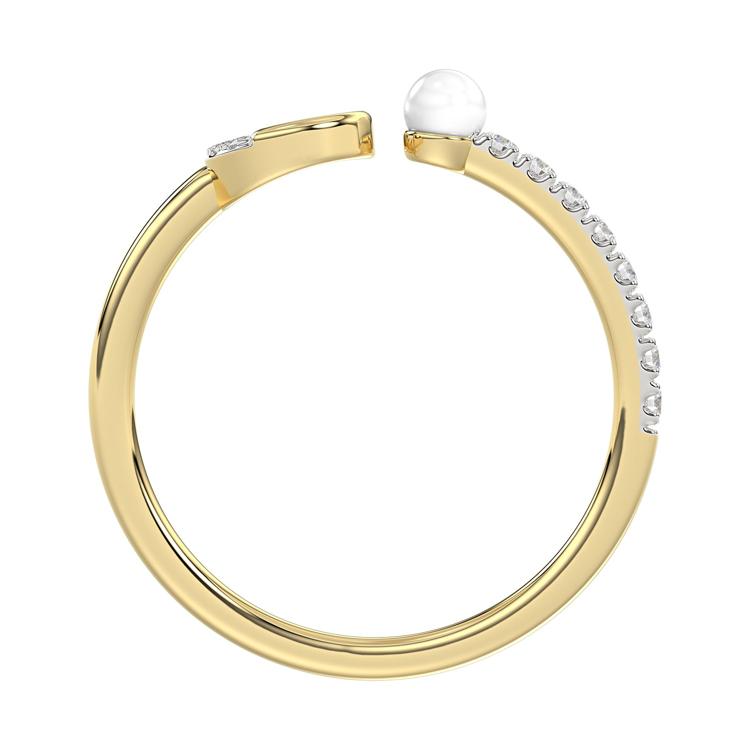 Women’S 10K Yellow Gold Letter “C” Diamond & Pearl Ring 0.10Ct Round Diamond Fine Jewelry