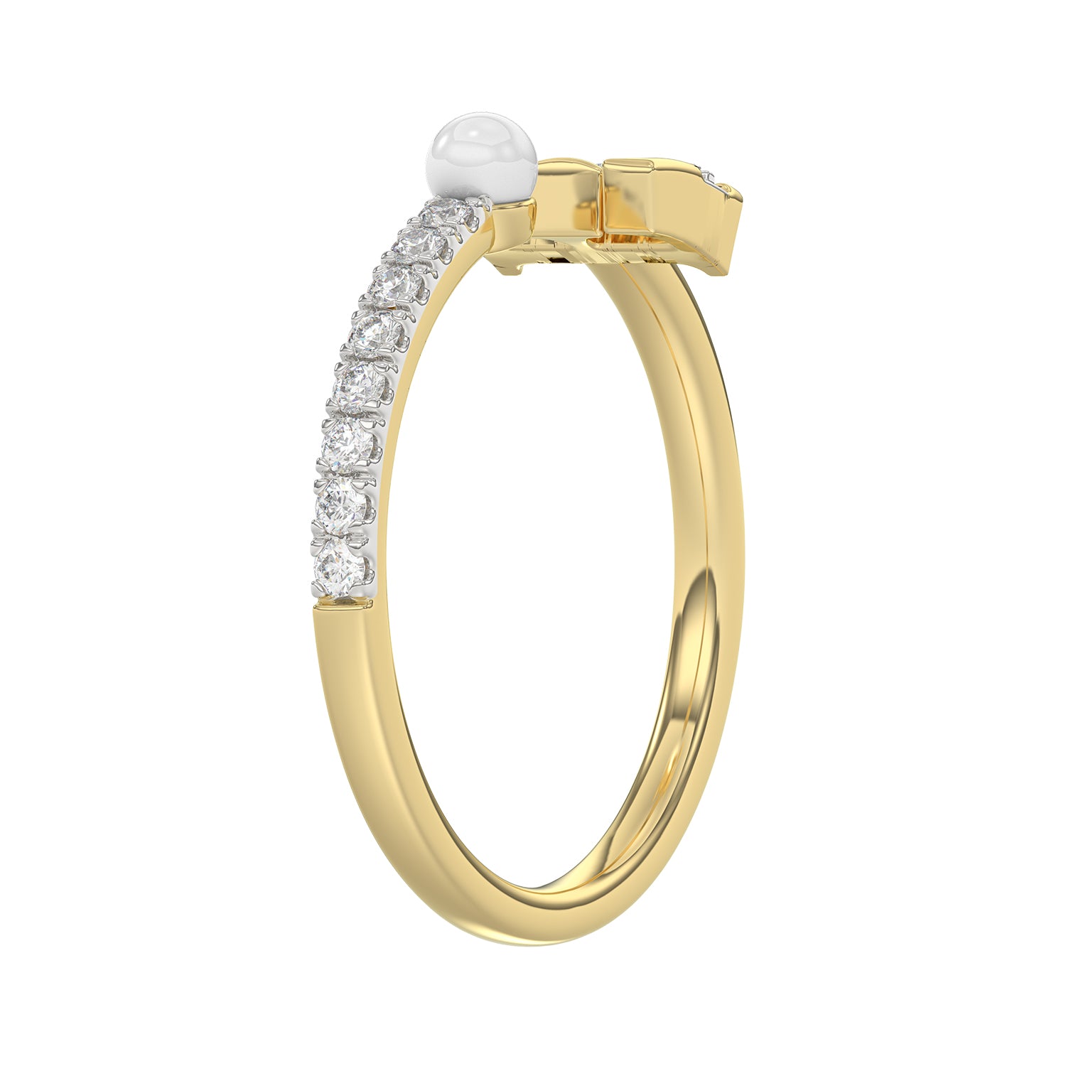 Women’S 10K Yellow Gold Letter “F” Diamond & Pearl Ring 0.10Ct Round Diamond Fine Jewelry