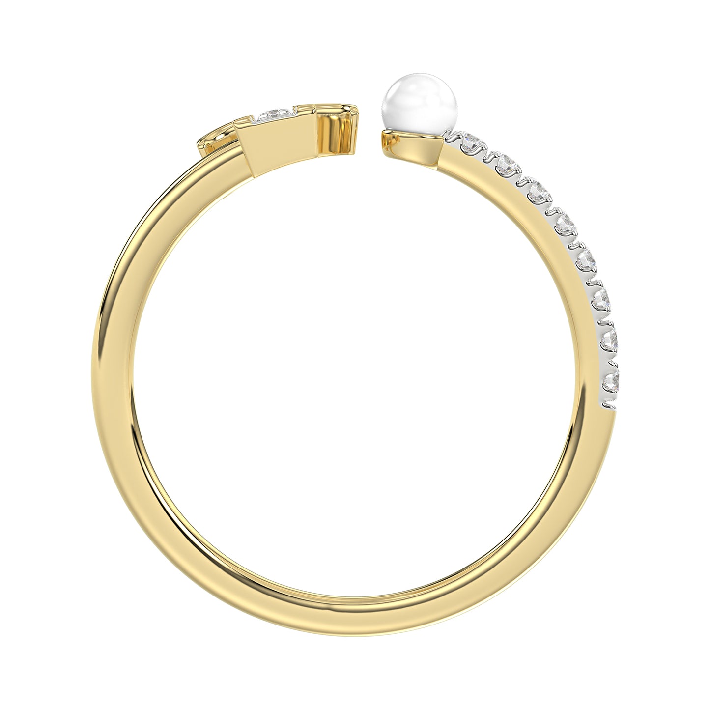 Women’S 10K Yellow Gold Letter “T” Diamond & Pearl Ring 0.10Ct Round Diamond Fine Jewelry