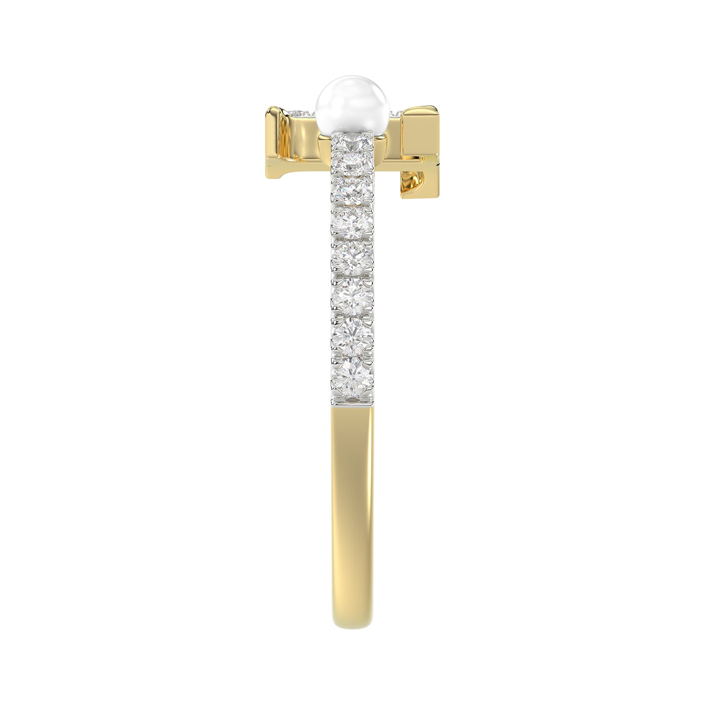 Women’S 10K Yellow Gold Letter “T” Diamond & Pearl Ring 0.10Ct Round Diamond Fine Jewelry