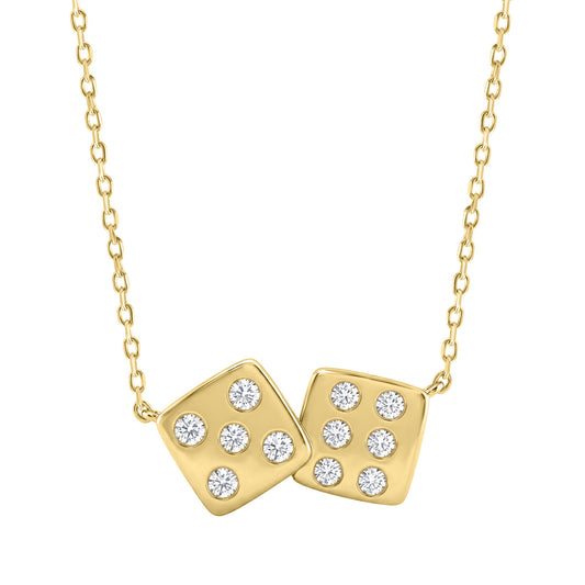 Classic 10K Yellow Gold  Diamond Necklace For Ladies 0.16Ct Round Cut Diamonds