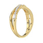 Elegant 10K Yellow Gold Ladies Crossover Ring Featuring Alternating Round And Baguette Diamonds 0.20 Ct. A Modern Fine Jewelry Design For Women.