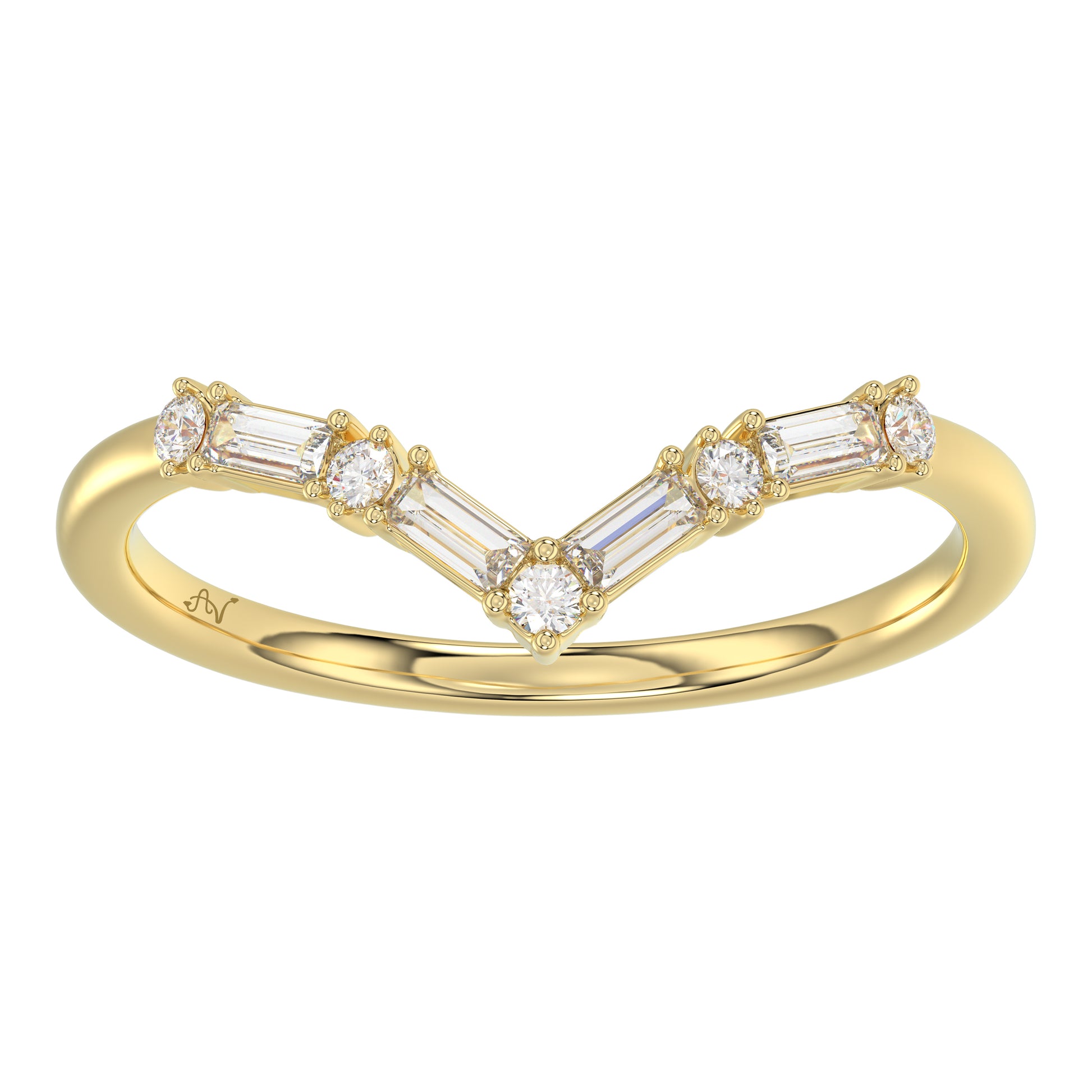 10K Yellow Gold 0.16Ct Ladies Fashion Ring Featuring Sparkling Round And Baguette Diamonds. A Timeless And Elegant Jewelry Piece Designed For Daily We