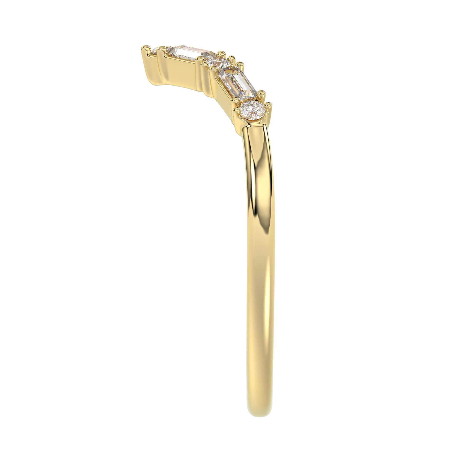 10K Yellow Gold 0.16Ct Ladies Fashion Ring Featuring Sparkling Round And Baguette Diamonds. A Timeless And Elegant Jewelry Piece Designed For Daily We