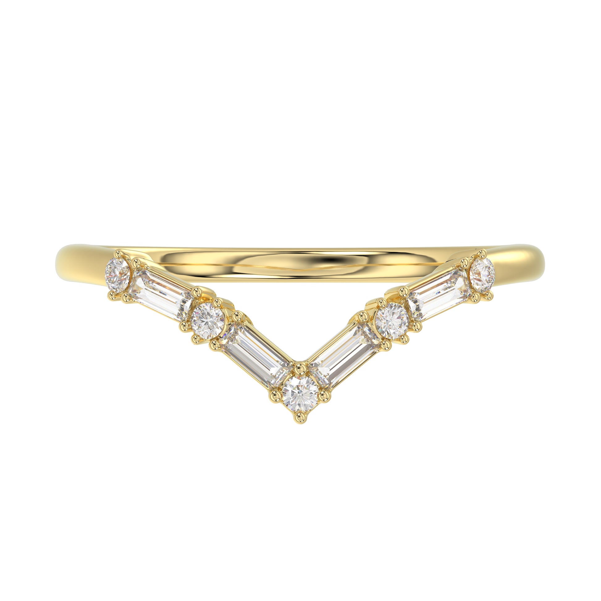 10K Yellow Gold 0.16Ct Ladies Fashion Ring Featuring Sparkling Round And Baguette Diamonds. A Timeless And Elegant Jewelry Piece Designed For Daily We