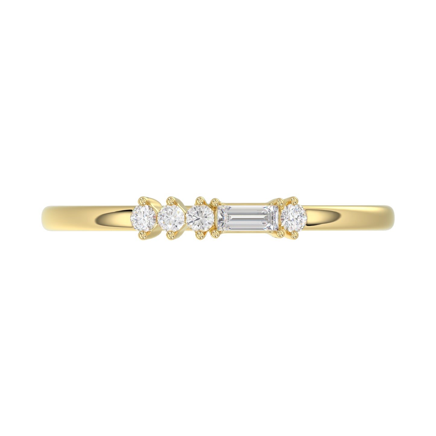 Ladies 10K Yellow Gold Diamond Fashion Ring 0.16 Ct Round & Baguette Diamond Jewelry