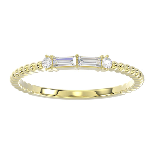 Ladies 10K Yellow Gold Diamond Fashion Ring 0.16 Ct Round & Baguette Diamond Jewelry