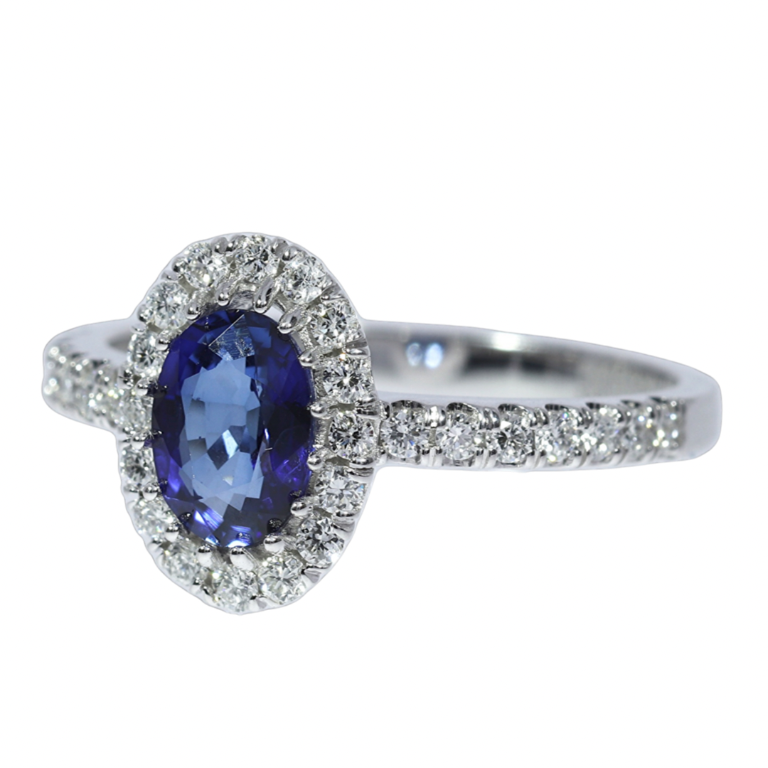 Elegant Blue Sapphire and Diamond - 18kt White Gold