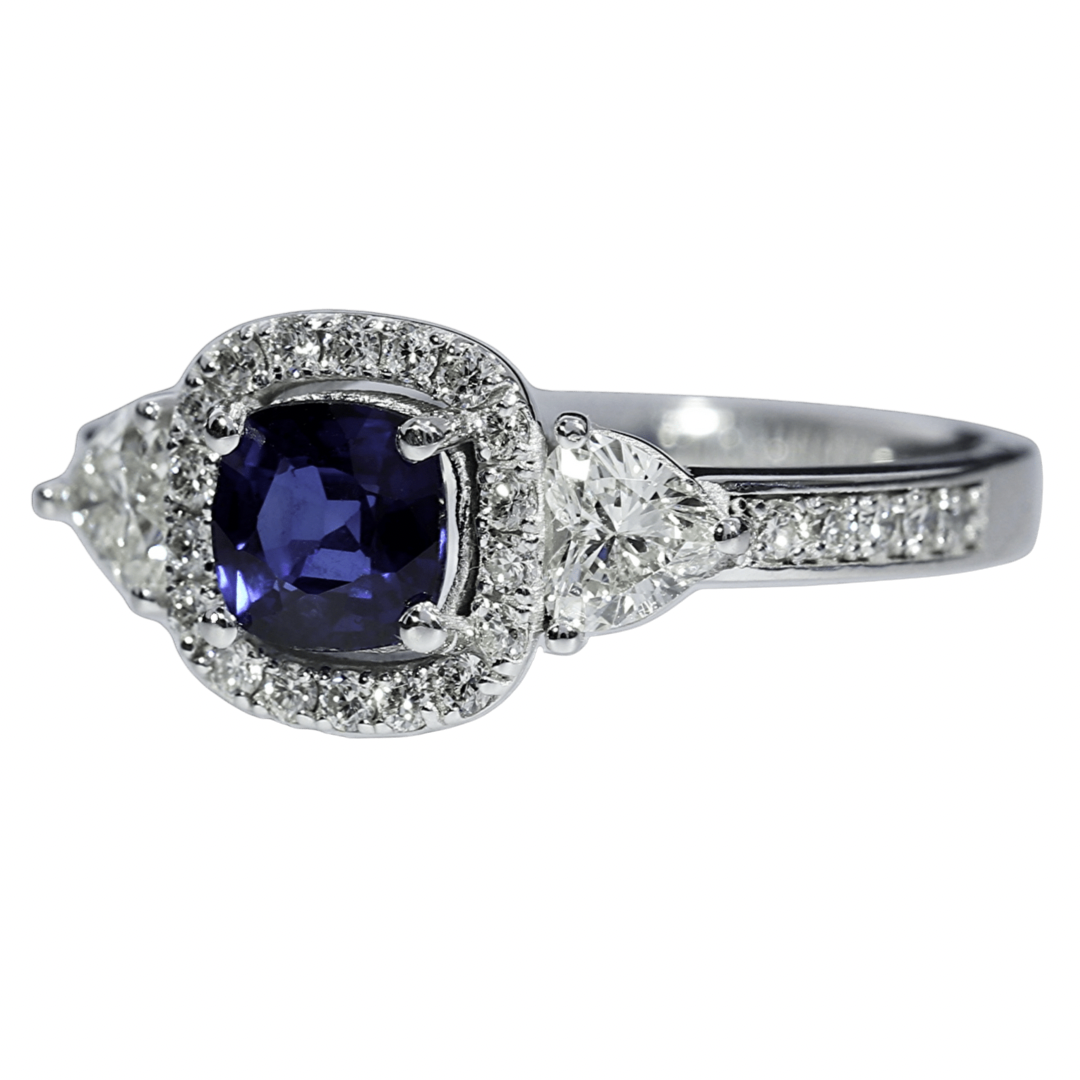 Sapphire and GIA Diamond Ring - 18kt White Gold