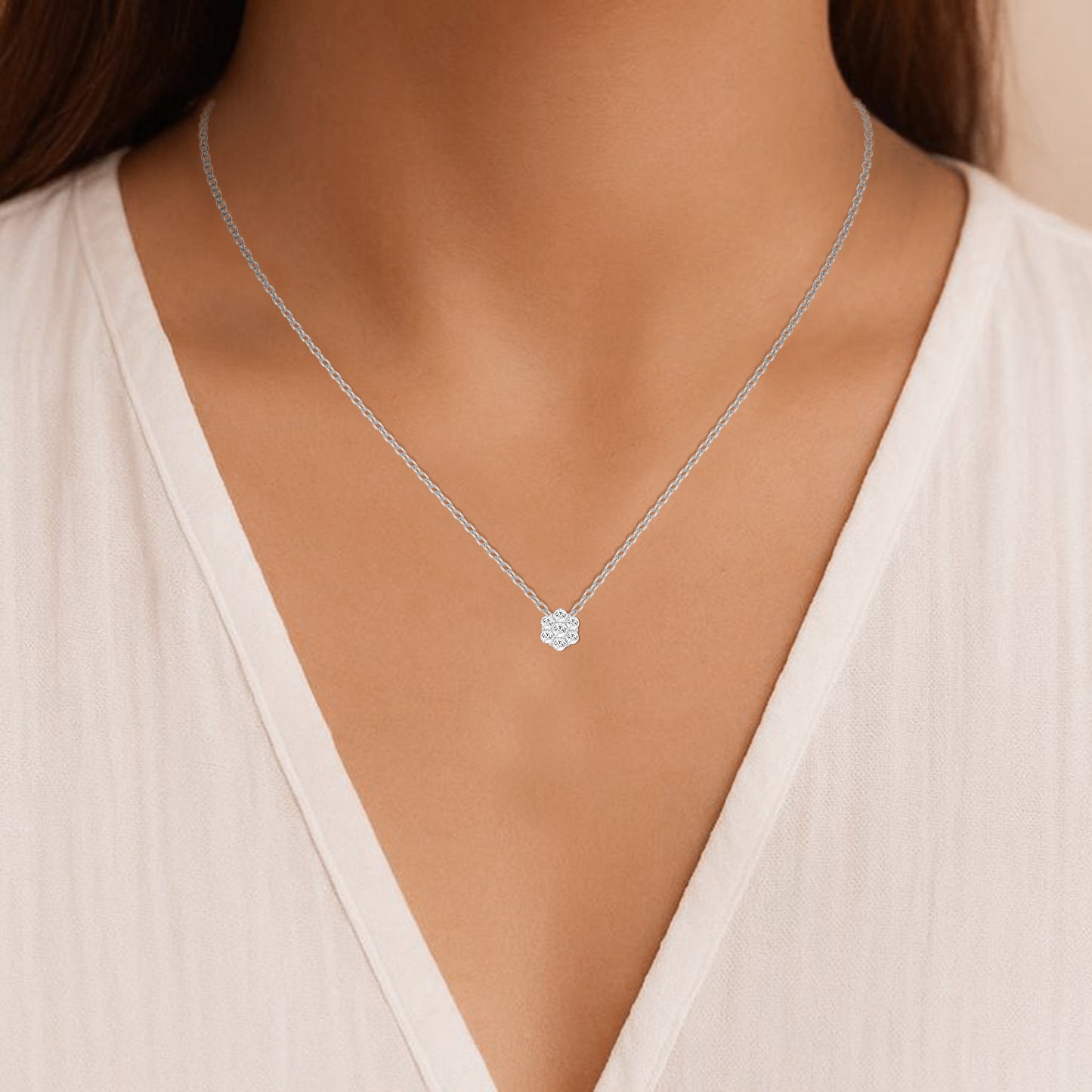 LADIES PENDANT WITH CHAIN 0.50CT ROUND DIAMOND 14K WHITE GOLD
