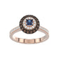 Elegant 14K Rose Gold Fashion Ring Featuring 0.55 Ct Round Diamonds In Blue And Dark Brown Tones. A Bold And Modern Fine Jewelry Piece For Women.