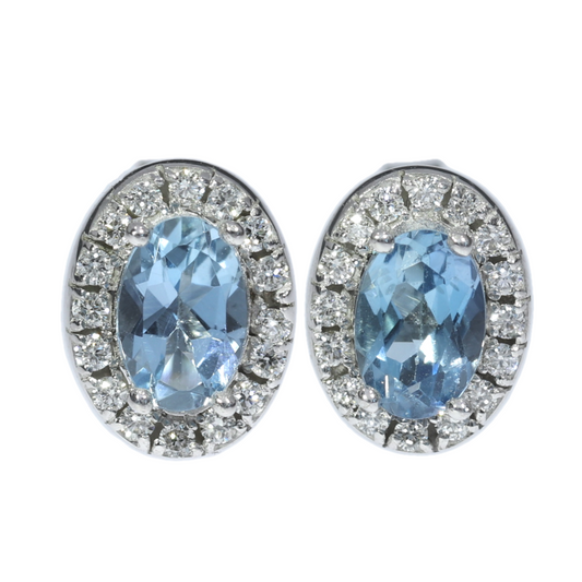 Aquamarine and Diamonds Earrings - 18kt White Gold