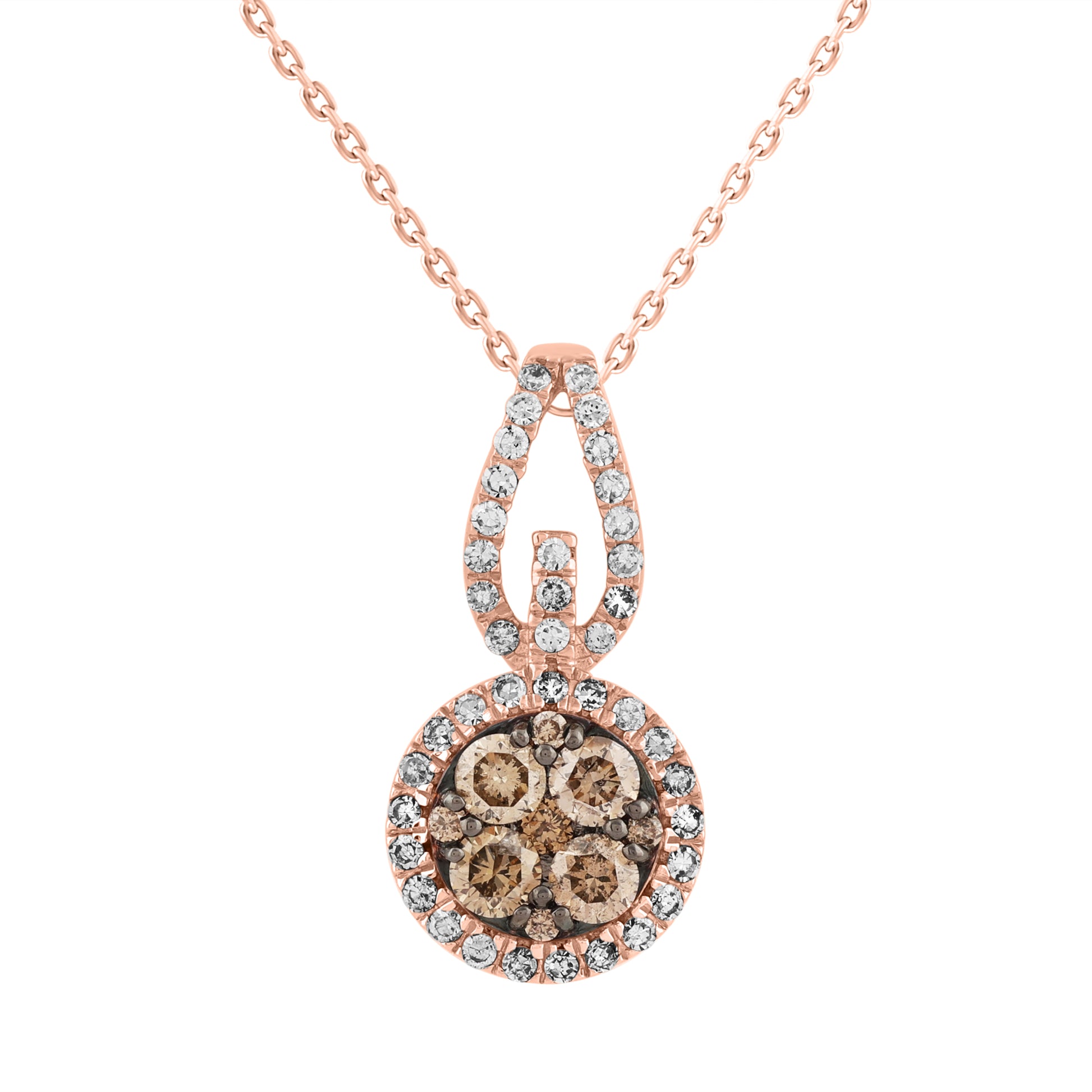 LADIES  PENDANT WITH CHAIN 0.50CT ROUND/DARK BROWN DIAMOND 14K ROSE GOLD